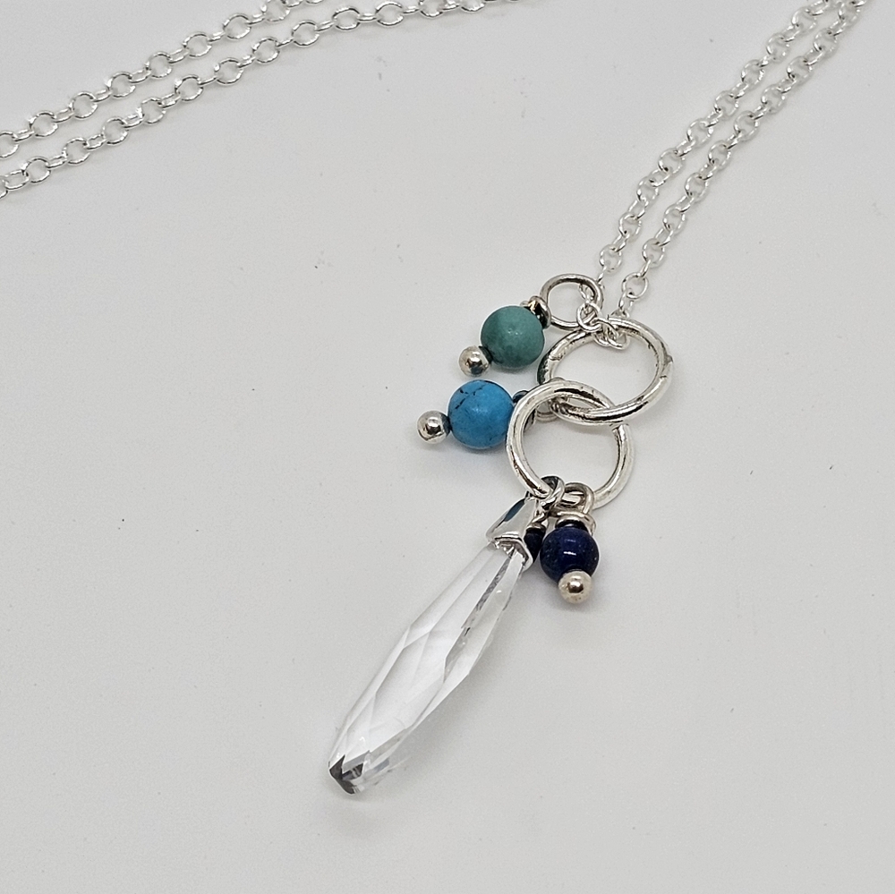NWT Graduated Two Tone Turqoise, Lapis Lazuli, and Swarovski Crystal Necklace.